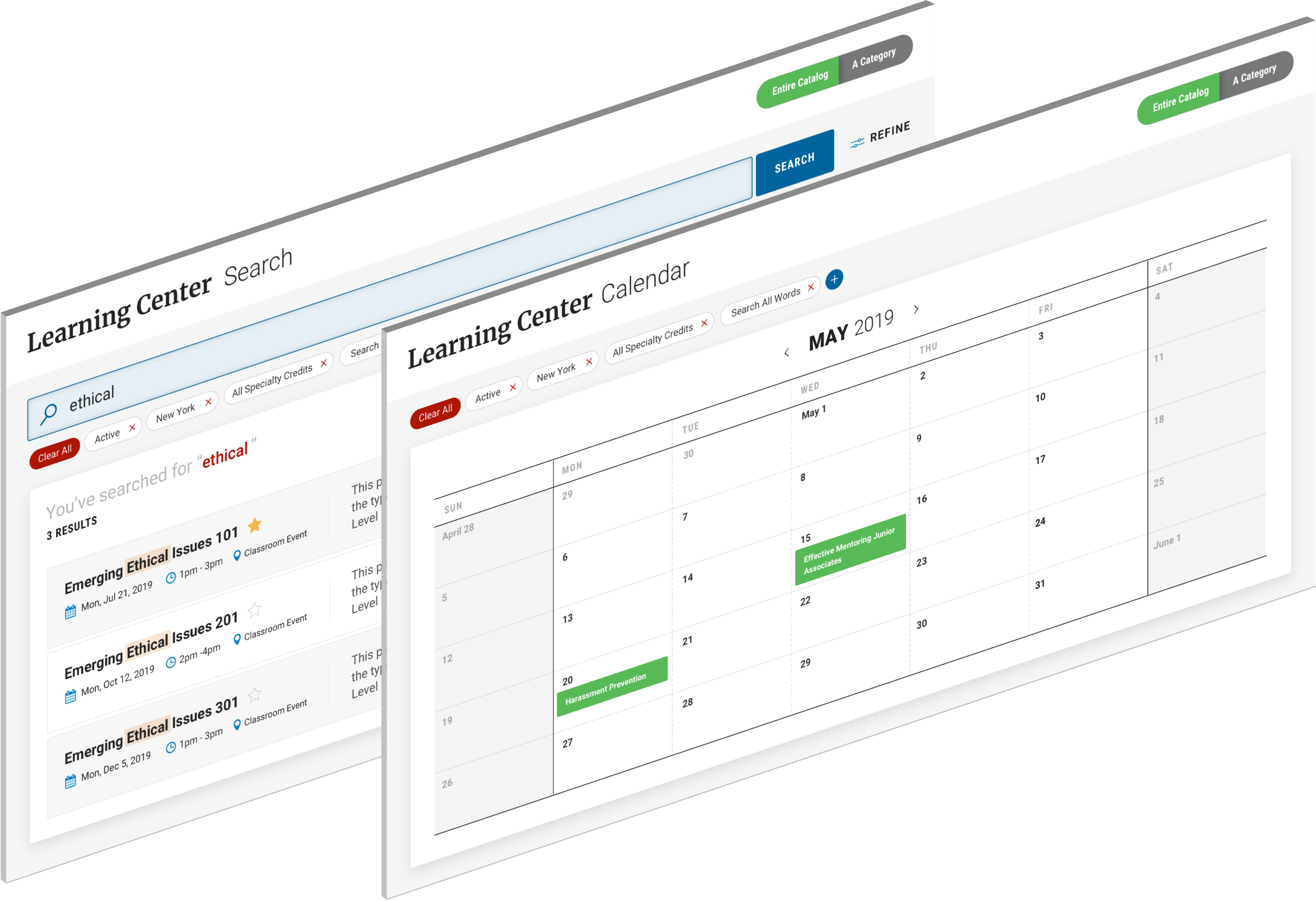 Easy course and calendar search capabilitites